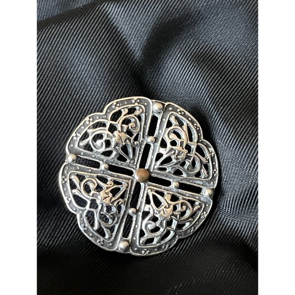 Vintage Steve Stamas Sterling Silver Brooch Pin Round Ornate Openwork Retired - Picture 4 of 12